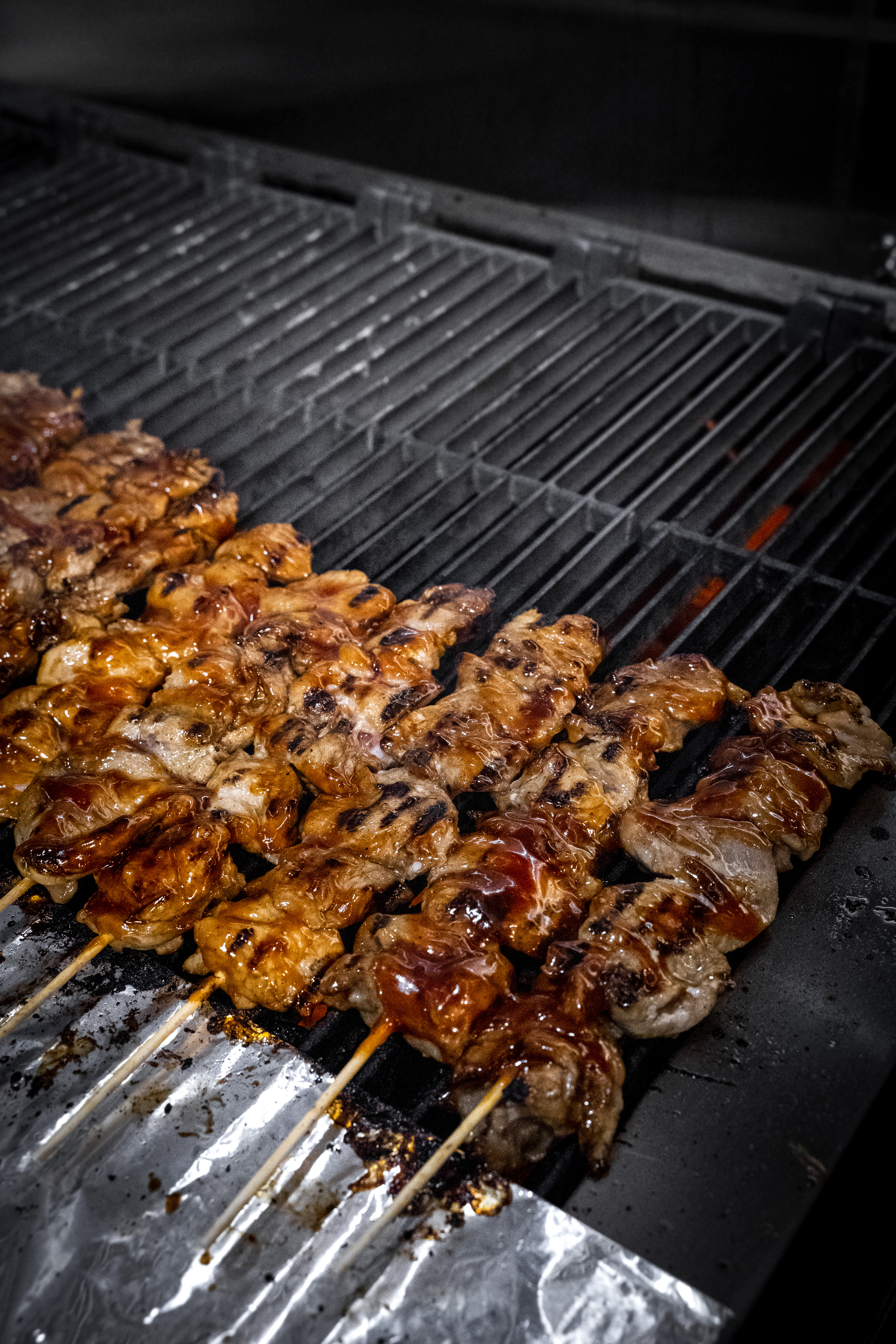 Chicken skewers on the grill