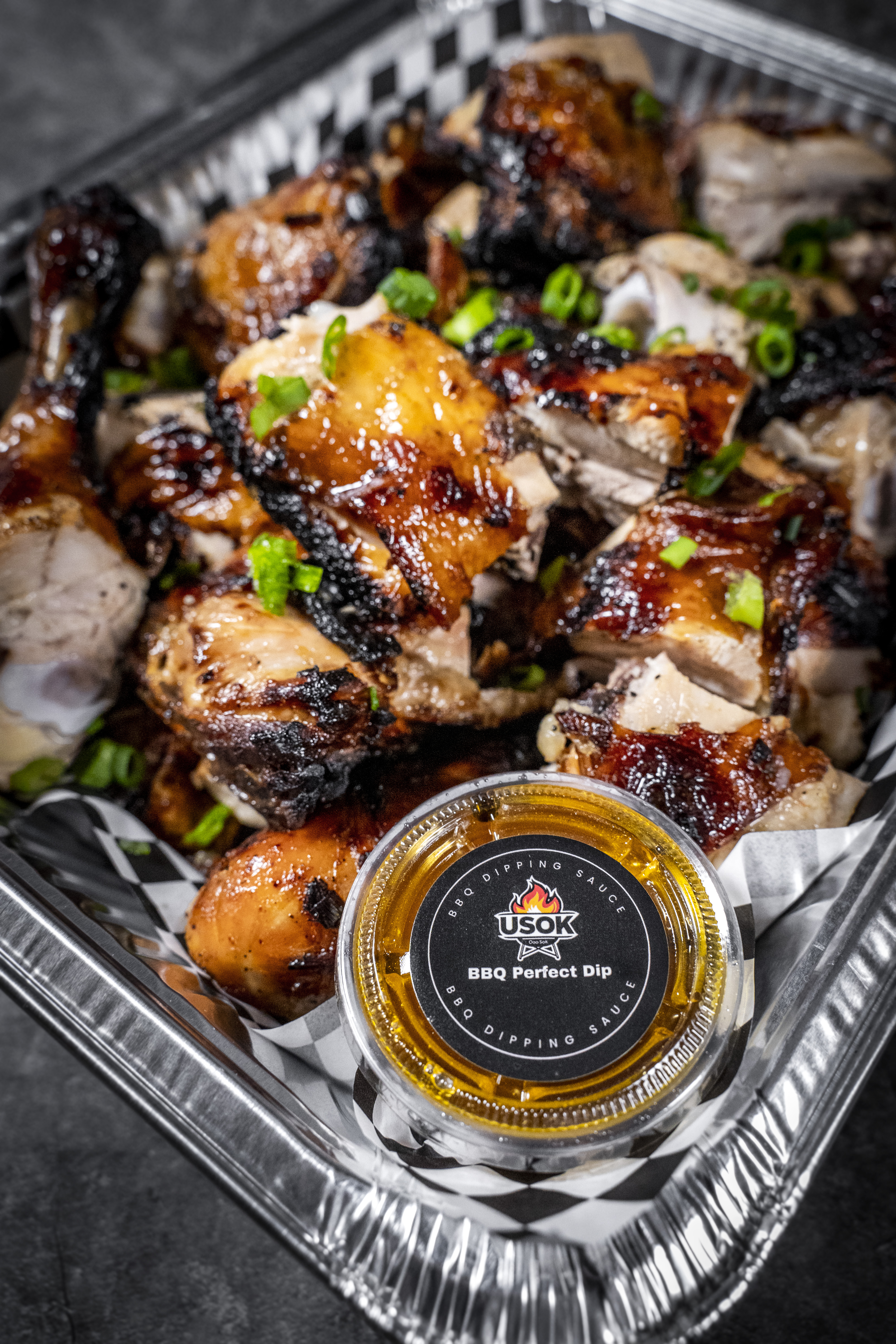 USOK BBQ Perfect Dip signature dipping sauce with grilled chicken